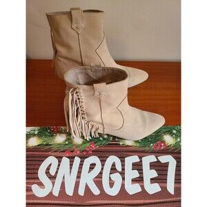 Zara Basic Collection Fringe Cream Suede Ankle Boots EU37 US7 ‘Display Shoes’